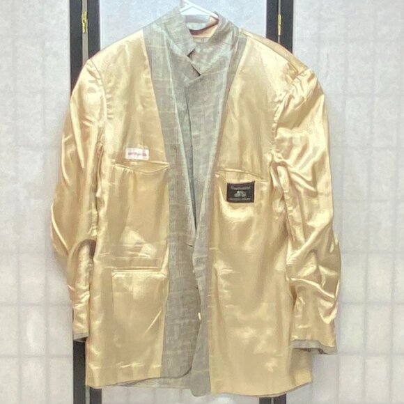 Vintage Southampton USA Tweed Stripe 100% Silk Suit Blazer Jacket Gold Black 44L - Picture 5 of 12